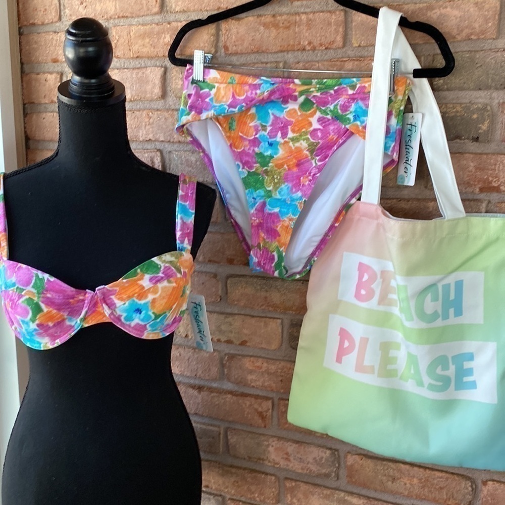 NWT 3 PIECE BEACH WEAR-BATHING SUIT MEDIUM AND BEACH BAG